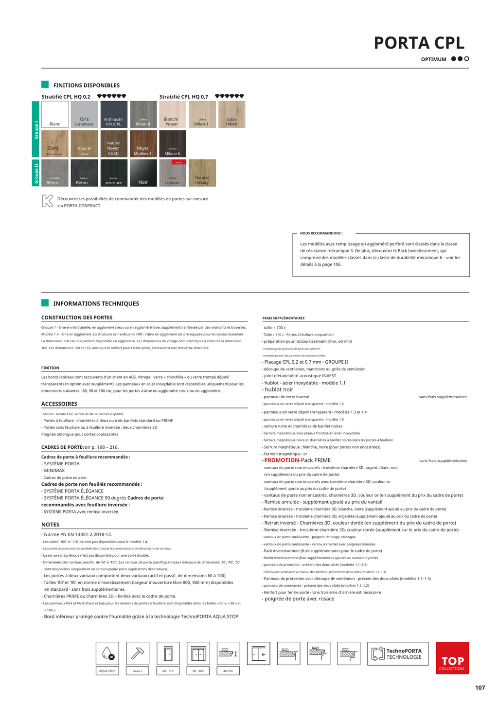 Fiche catalogue de la porte CPL : caractéristiques et options.
