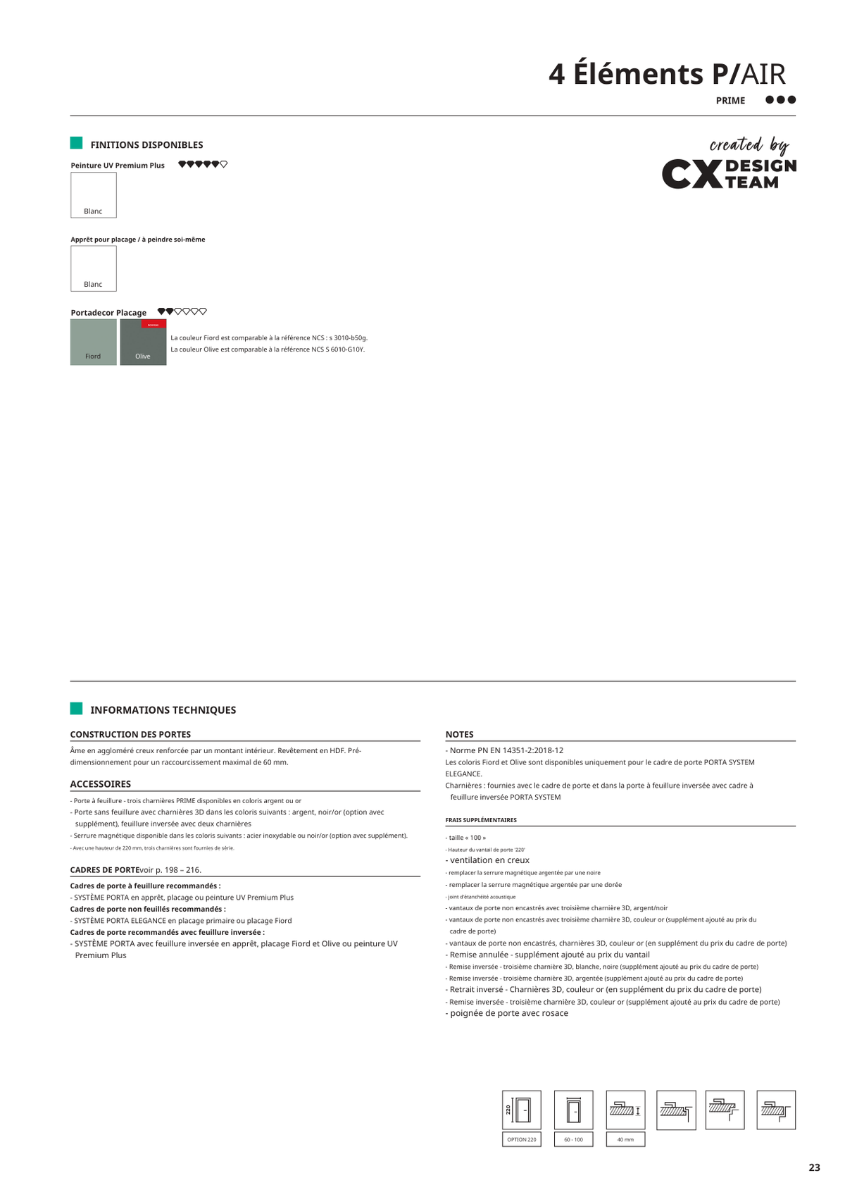 Fiche catalogue de la porte 4 Elements AIR : caractéristiques et options.