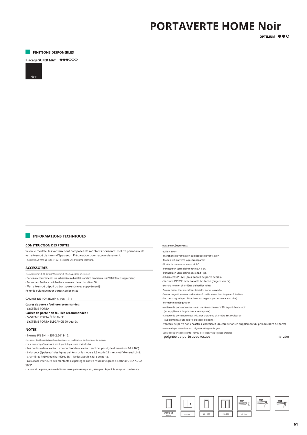 Fiche catalogue de la porte VERTE HOME BLACK : caractéristiques et options.