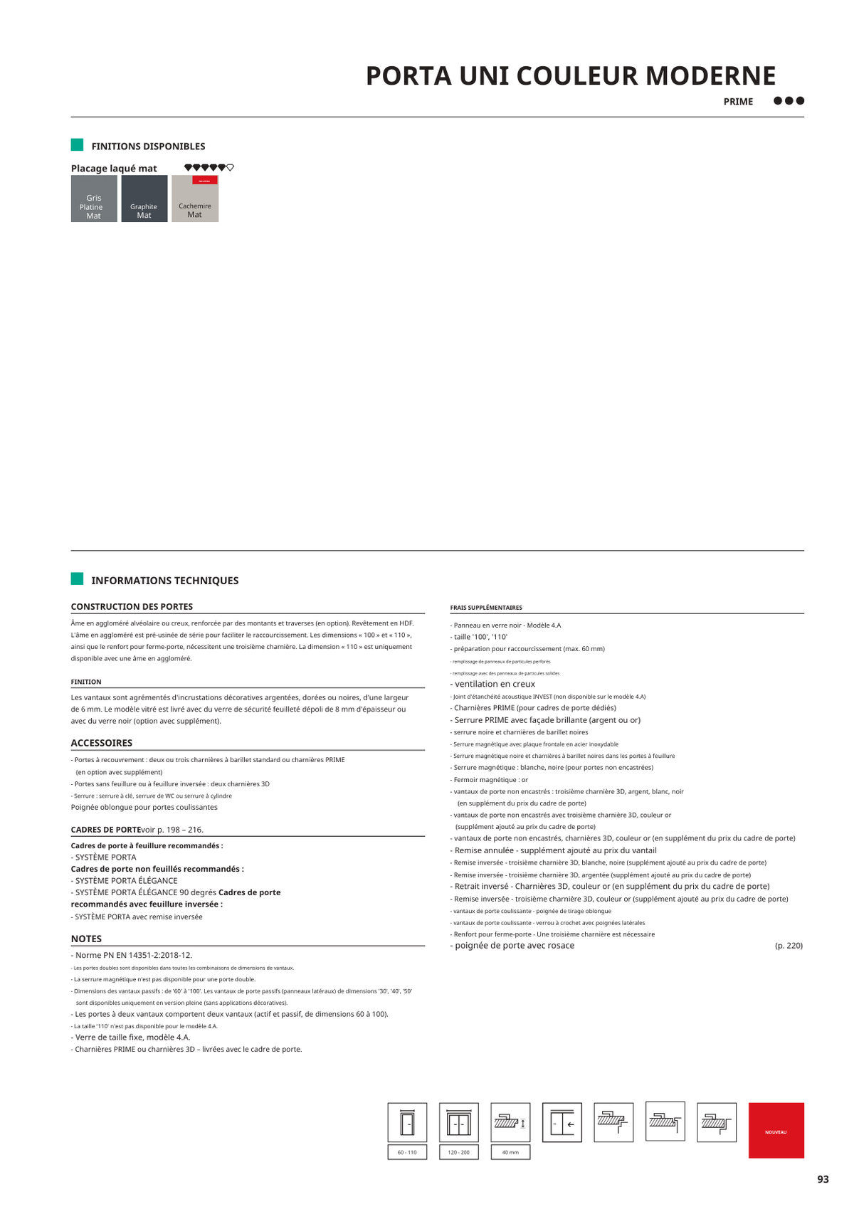 Fiche catalogue de la porte UNI Colour MODERN : caractéristiques et options.