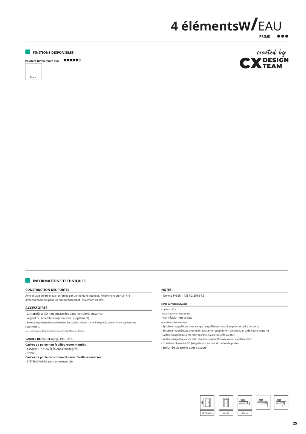 Fiche catalogue de la porte 4 Elements WATER : caractéristiques et options.