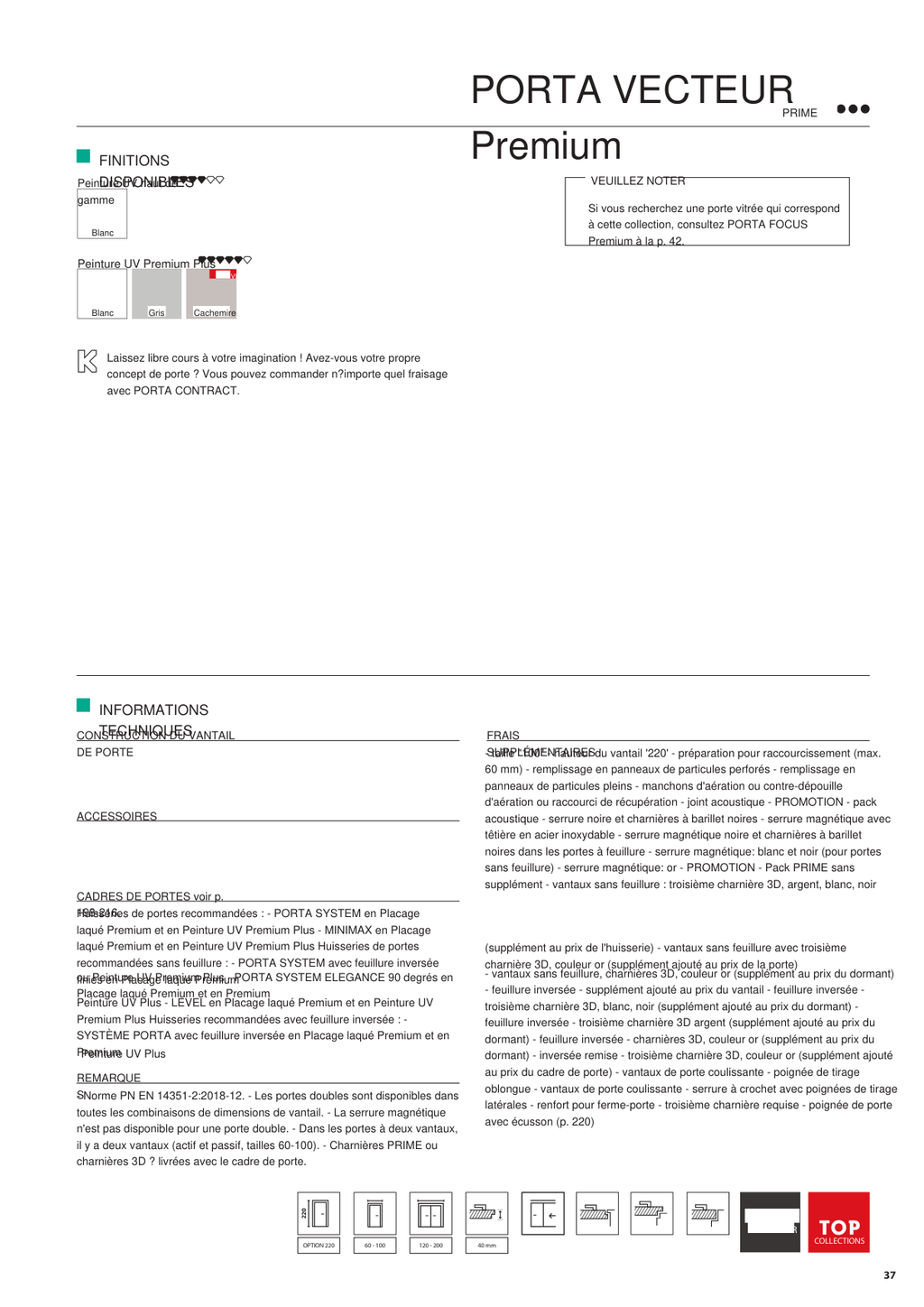 Fiche catalogue de la porte VECTOR Premium : caractéristiques et options.