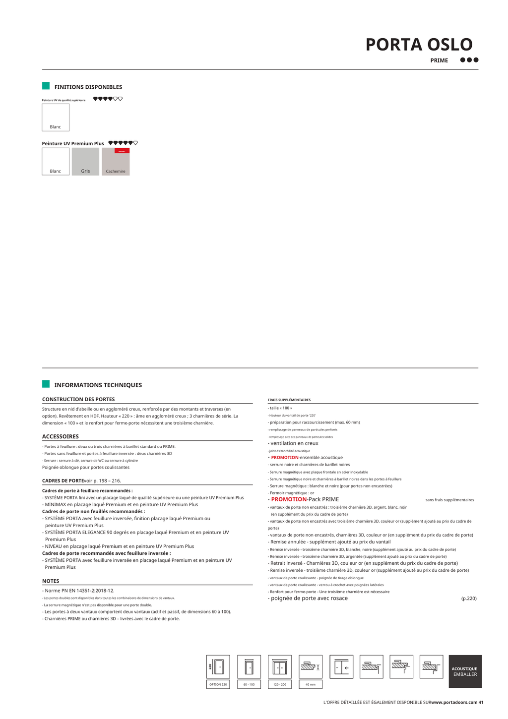 Fiche catalogue de la porte OSLO : caractéristiques et options.