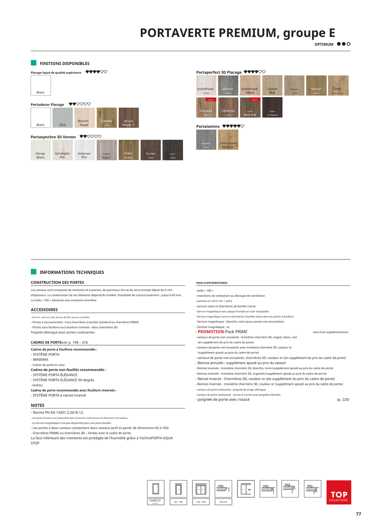 Fiche catalogue de la porte VERTE PREMIUM groupe E : caractéristiques et options.
