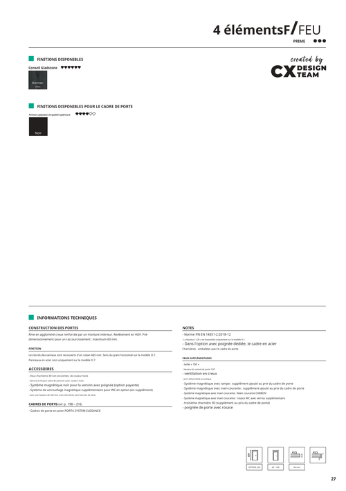 Fiche catalogue de la porte 4 Elements FIRE : caractéristiques et options.