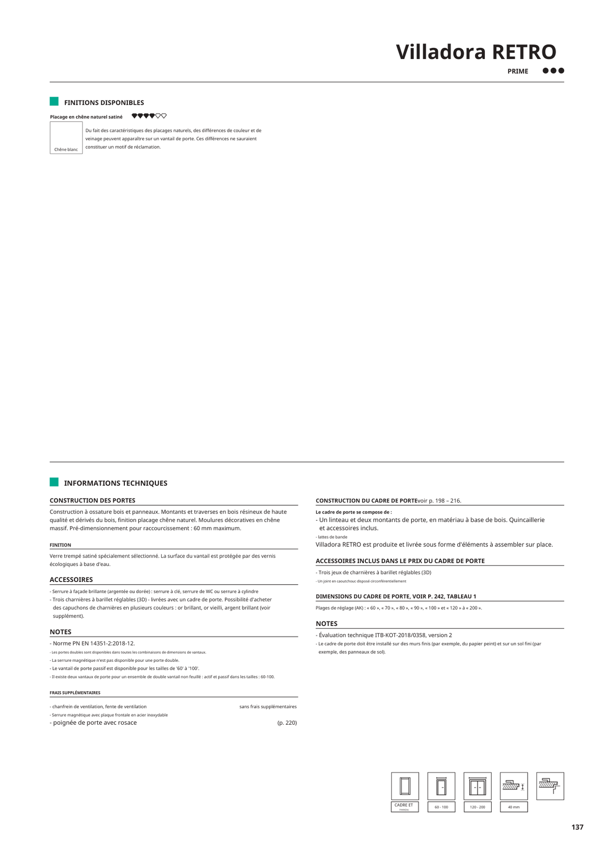 Fiche catalogue de la porte Villadora RETRO : caractéristiques et options.