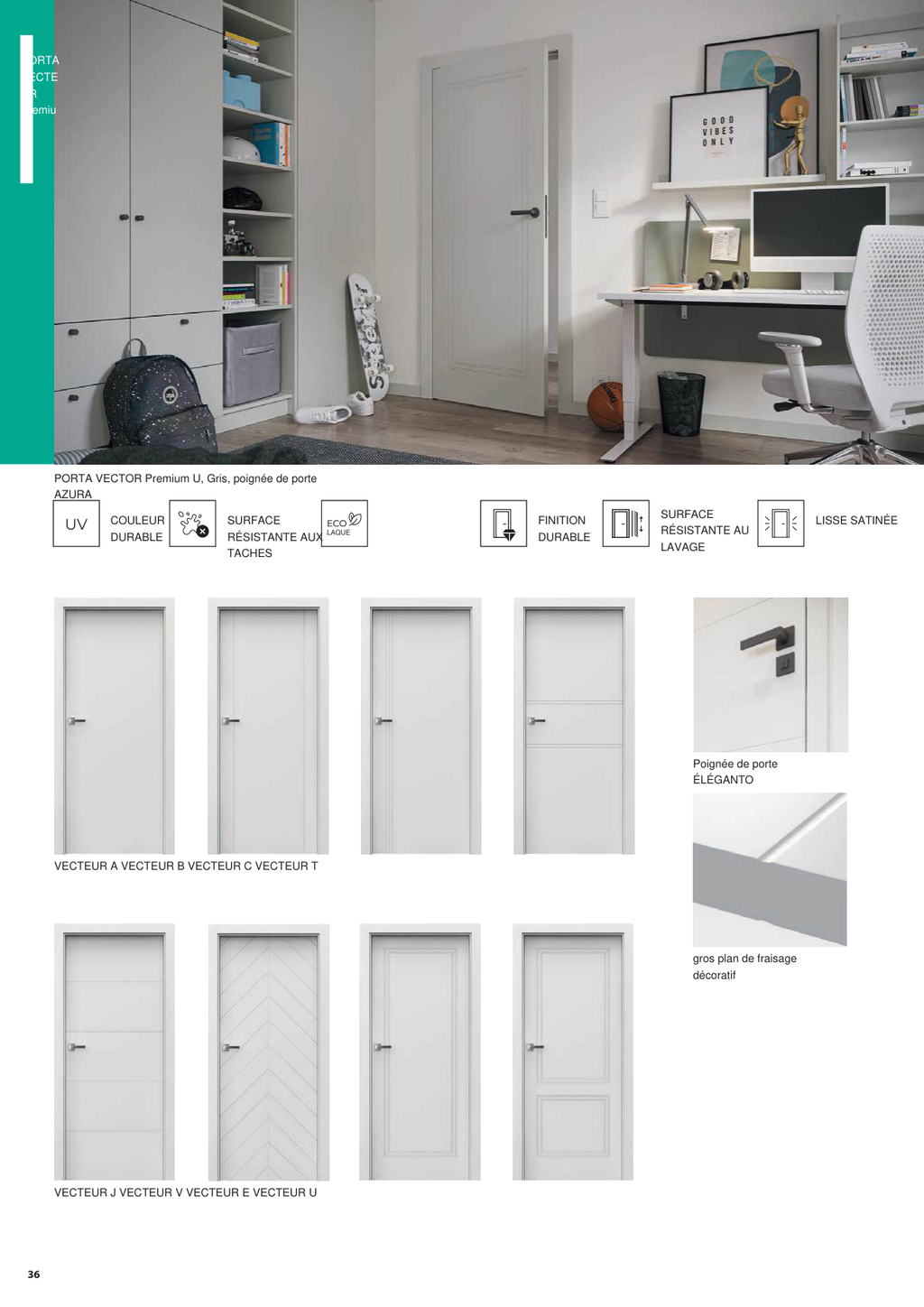 Présentation des différents modèles et décors de portes VECTOR Premium.