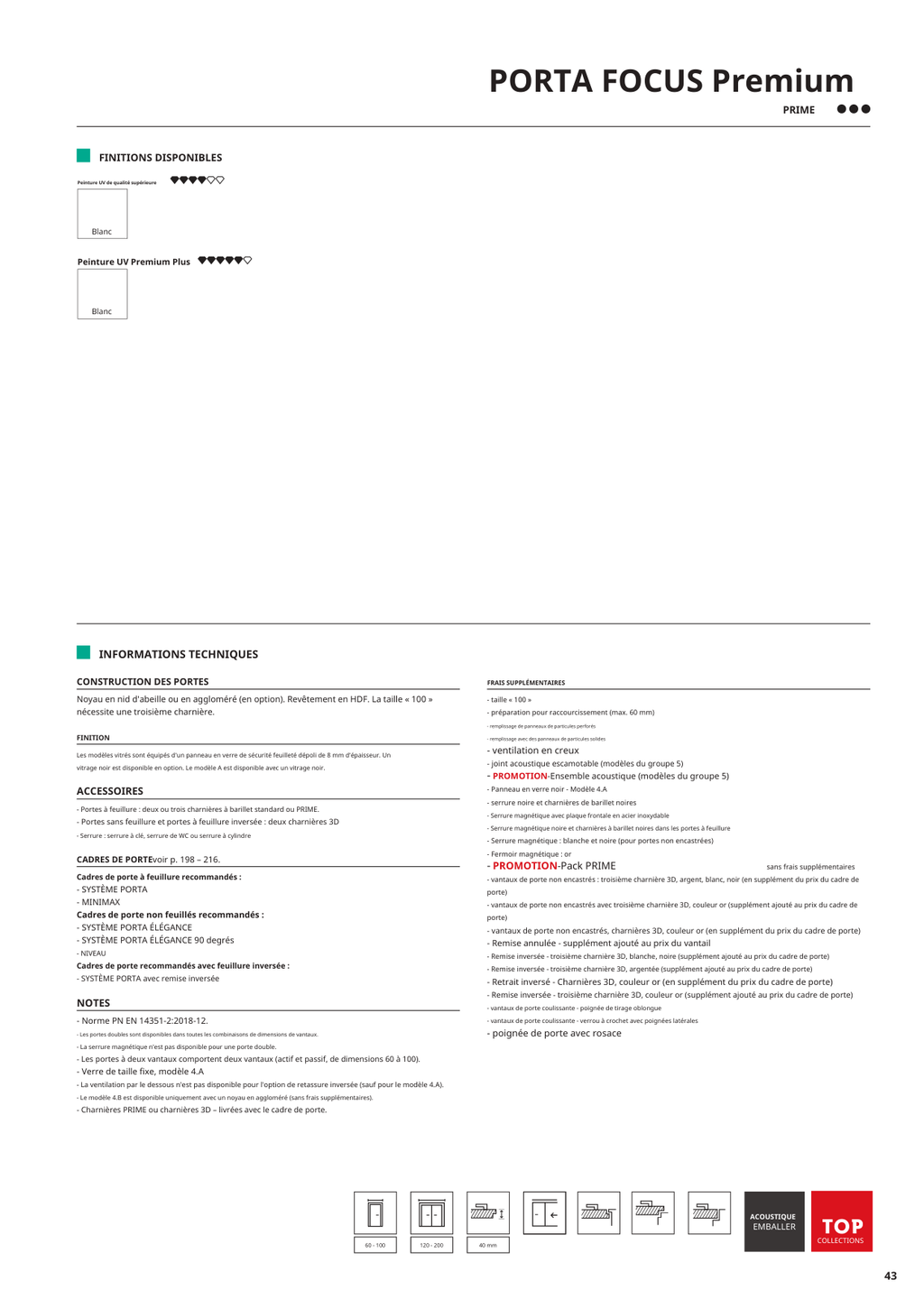 Fiche catalogue de la porte FOCUS Premium : caractéristiques et options.