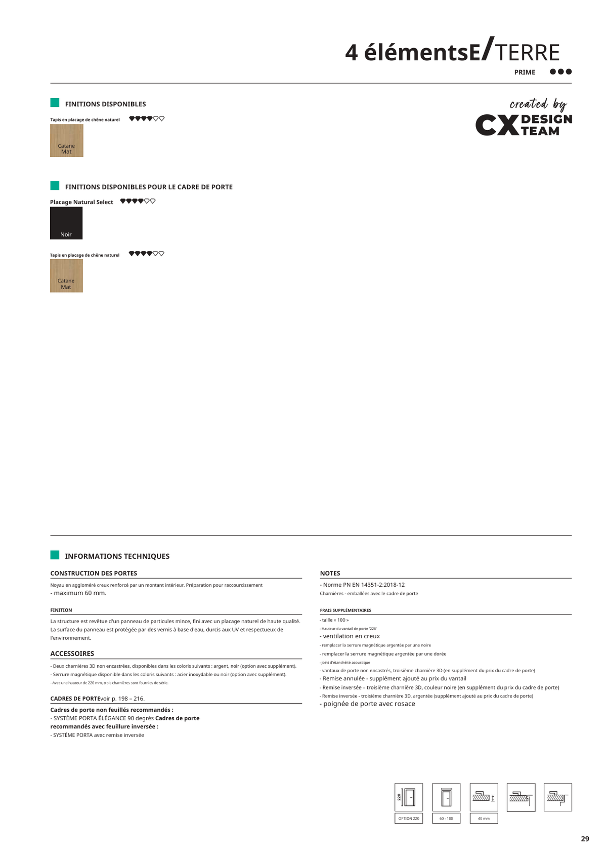 Fiche catalogue de la porte 4 Elements EARTH : caractéristiques et options.