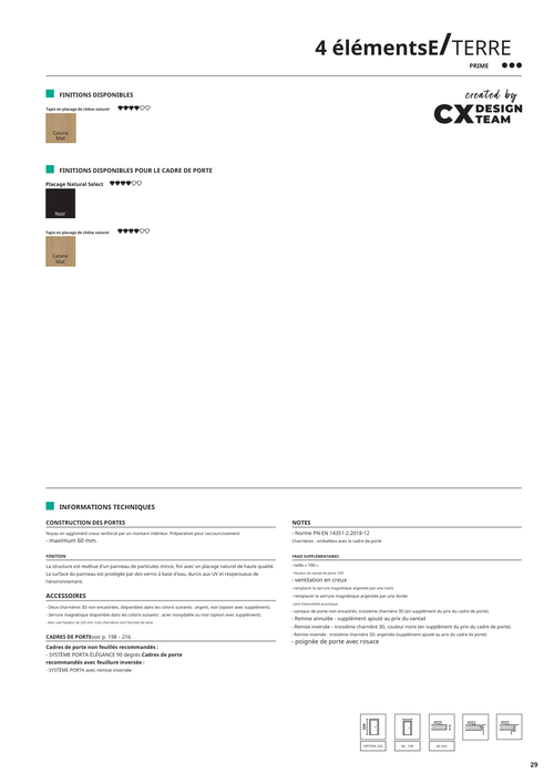 Fiche catalogue de la porte 4 Elements EARTH : caractéristiques et options.