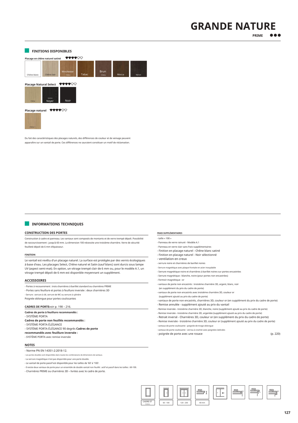 Fiche catalogue de la porte NATURE GRANDE : caractéristiques et options.