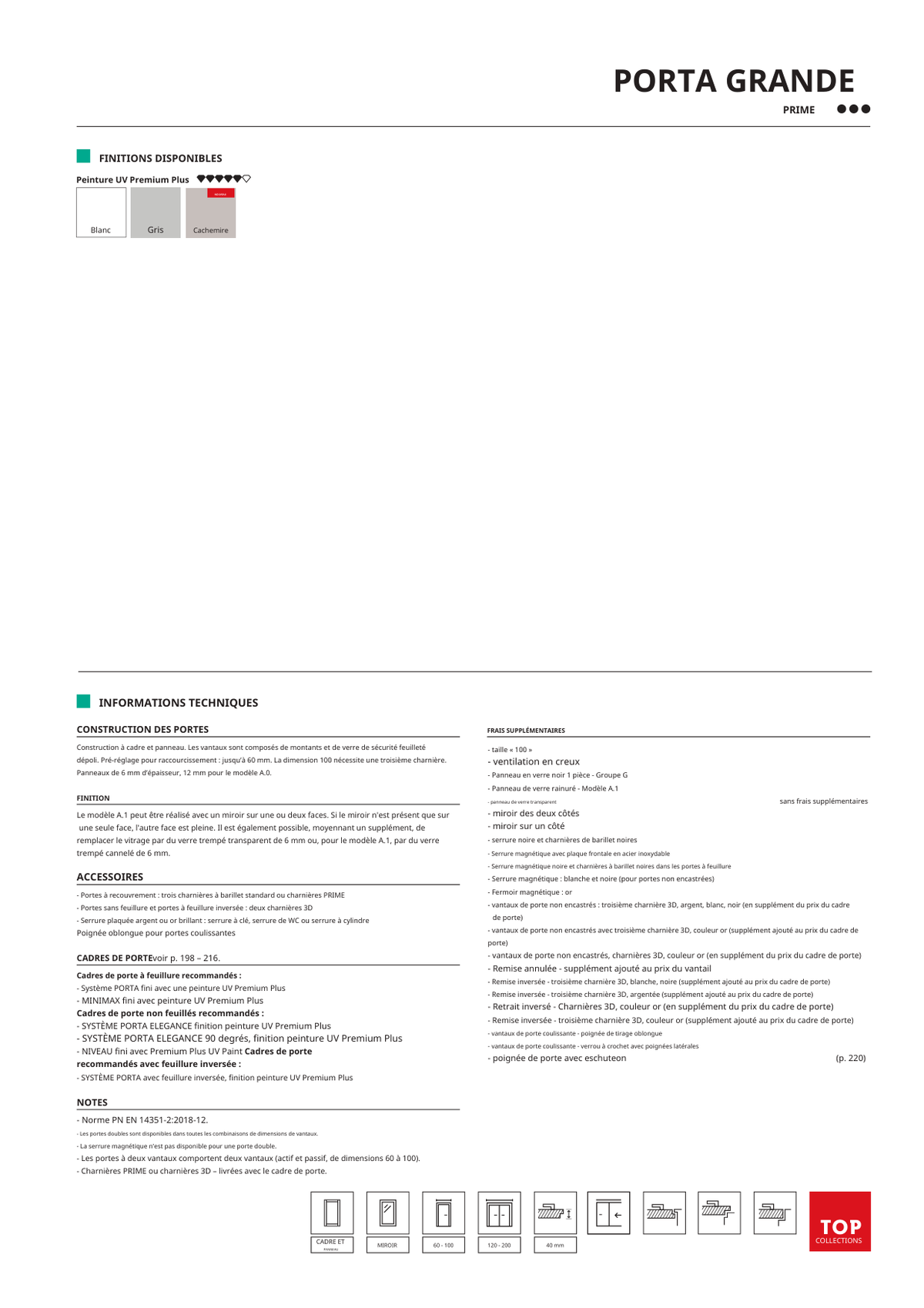 Fiche catalogue de la porte GRANDE : caractéristiques et options.