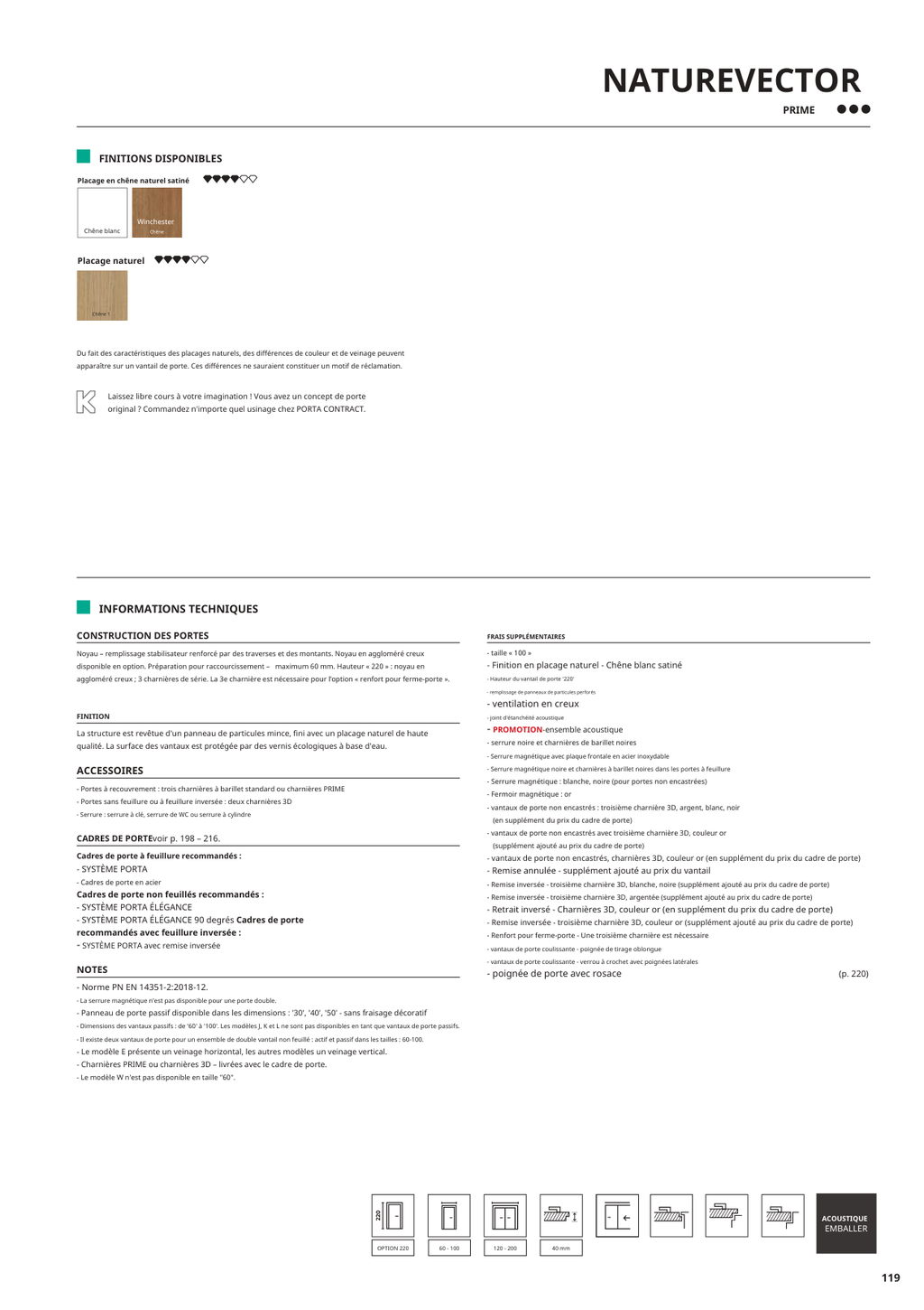 Fiche catalogue de la porte NATURE VECTOR : caractéristiques et options.
