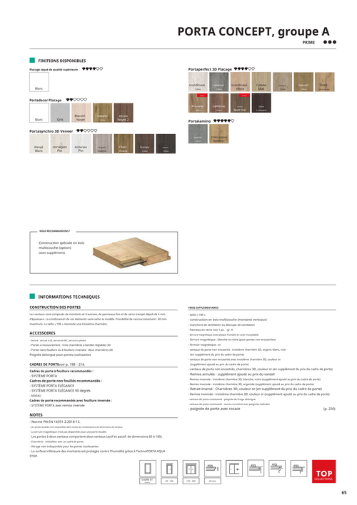 Fiche catalogue de la porte CONCEPT groupe A : caractéristiques et options.