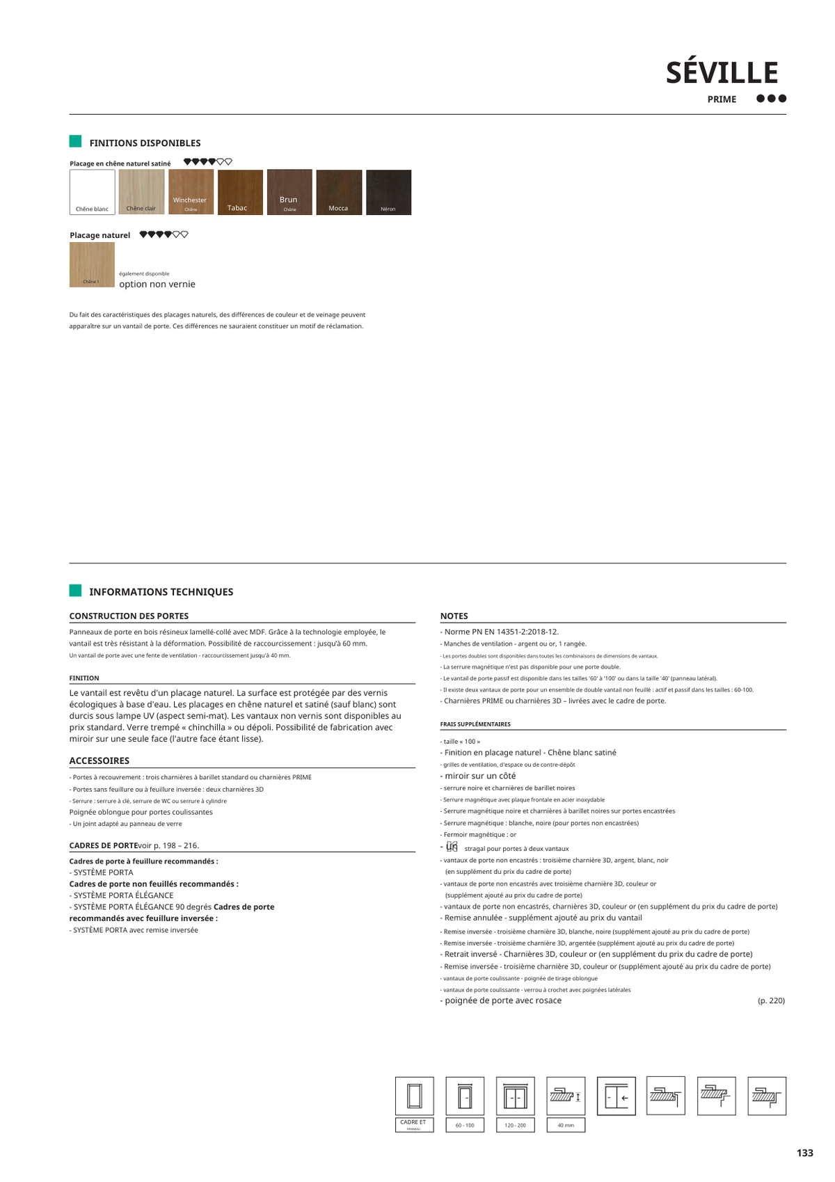 Fiche catalogue de la porte SEVILLA : caractéristiques et options.